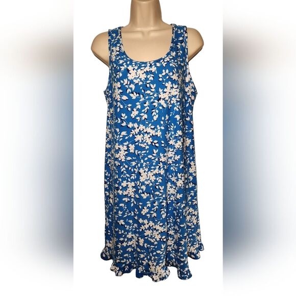 Draper James Nightgown Pajamas Ruffle Nightie Blue Floral White Dress Short S M - Picture 6 of 13